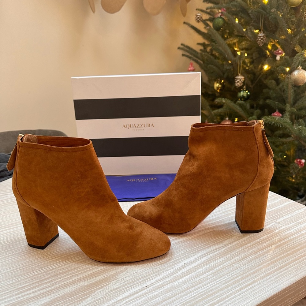 Aquazzura Downtown Ankle Bootie brown suede sz 39.5